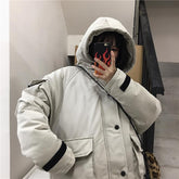 Small Letters Print Aesthetic Loose Warm Hooded Jacket