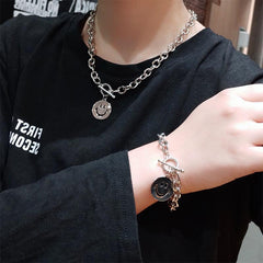Smile Face Cute Silver Chain Neckale Bracelet