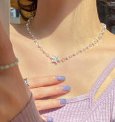 Collar de cadena de perlas con diseño de mariposa de estética suave