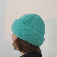 Soft Aesthetic Solid Colors Warm Fluffy Fisherman Hat