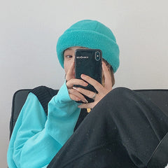 Soft Aesthetic Solid Colors Warm Fluffy Fisherman Hat