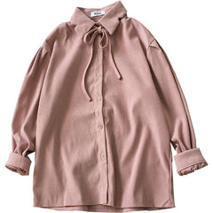 Soft Colors Loose Sleeves Cuffs Thin Bow Shirt