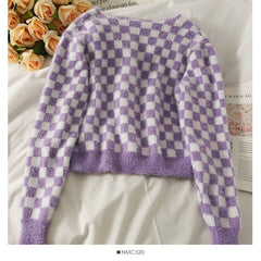 Cárdigan corto a cuadros en colores pastel para niña suave