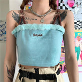 Soft Grunge Faux Fur Heart Buckle Strapless Top