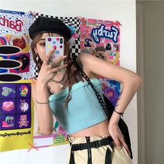 Soft Grunge Faux Fur Heart Buckle Strapless Top