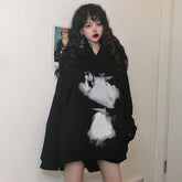 Soft Grunge Oversized Hooded Printed Black Sweatshirt