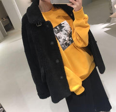 Weiche Plüsch-Manteljacke aus Kunstpelz mit hohem Kragen