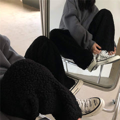 Solid Colors Soft Aesthetic Fluffy Warm Loose Pants