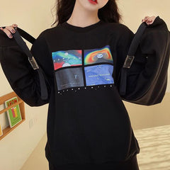 Space Galaxy Print Oversized Black Sweatshirt