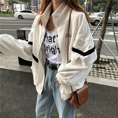 Sporty Lines Oversize Zipper Black White Sweatshirt