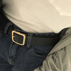 Square Metallic Pu Leather Black Vintage Belt