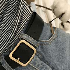 Square Metallic Pu Leather Black Vintage Belt