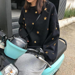 Stars Embroidery Fleece Oversized Sweatshirt