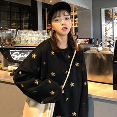 Stars Embroidery Fleece Oversized Sweatshirt