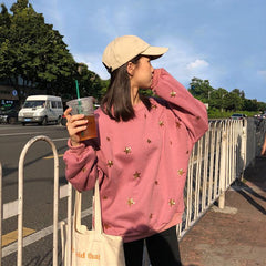 Stars Embroidery Fleece Oversized Sweatshirt