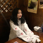 Strawberry Embroidered Sleeve Hood Oversized Sweatshirt