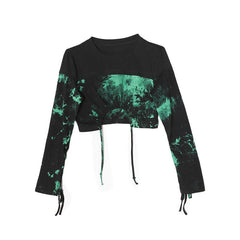 Street Style Green Tie Dye Print Cropped Shirt