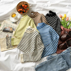 Striped Basic Colors School Round Neck Long Sleeve