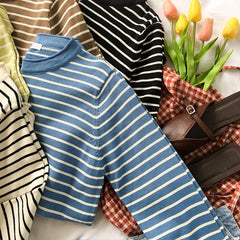 Striped Basic Colors School Round Neck Long Sleeve