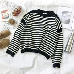 Striped Round Neck Loose Casual Warm Sweater
