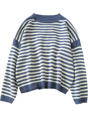 Striped Round Neck Loose Casual Warm Sweater