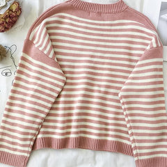 Striped Round Neck Loose Casual Warm Sweater
