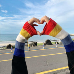 Striped Turtle Neck Rainbow Cuff Knitted Sweater