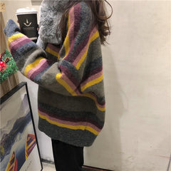 Stripes Knit Oversize Wool Warm Sweater