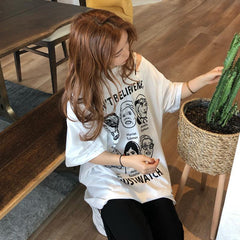 Strong Women Design Oversized Ripped Black White T-Shirt