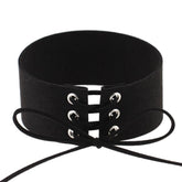 Dickes Choker-Halsband aus Wildleder mit Schnürung