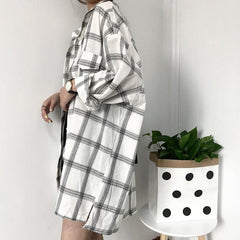 Camisa ligera de cuadros enormes de estilo tomboy de verano de gran tamaño