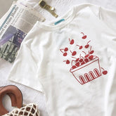 Sommer Rote Kirsche Box Frische Beeren Baumwolle Weiß T-Shirt