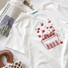 Sommer Rote Kirsche Box Frische Beeren Baumwolle Weiß T-Shirt
