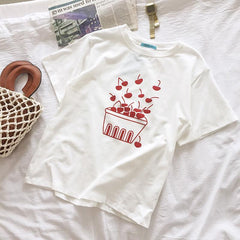 Sommer Rote Kirsche Box Frische Beeren Baumwolle Weiß T-Shirt