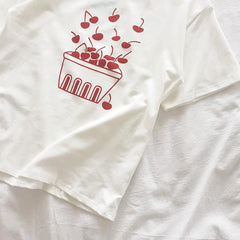 Sommer Rote Kirsche Box Frische Beeren Baumwolle Weiß T-Shirt
