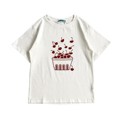 Sommer Rote Kirsche Box Frische Beeren Baumwolle Weiß T-Shirt