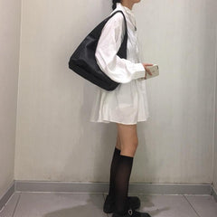 Sommer Retro Hemdkragen Hellweiß Schwarz Kleid