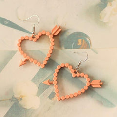 Sweet Heart Arrow White Beige Earrings