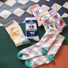 Calcetines de algodón con bordado de fresas de Sweet Moon