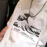 The Great Wave Print White Black Loose T-Shirt