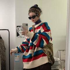 Oversize-Pullover mit Rundhalsausschnitt und dicken Streifen im 90er-Jahre-Stil