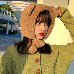 Gorro con orejeras de moda japonesa de felpa gruesa