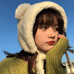 Gorro con orejeras de moda japonesa de felpa gruesa