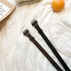 Cinturón de PU fino con hebilla cuadrada metálica pequeña, negro y marrón