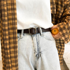 Cinturón de PU fino con hebilla cuadrada metálica pequeña, negro y marrón