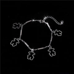 Dünnes silbernes Egirl-Armband mit Bär und Schmetterling