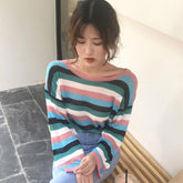 Dünner leichter Strick Sommer Bunte Streifen Langarm