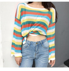 Dünner leichter Strick Sommer Bunte Streifen Langarm