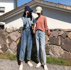 Camisa holgada de manga larga acanalada con colores sólidos finos