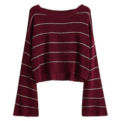 Suéter corto de punto de rayas finas para adolescentes